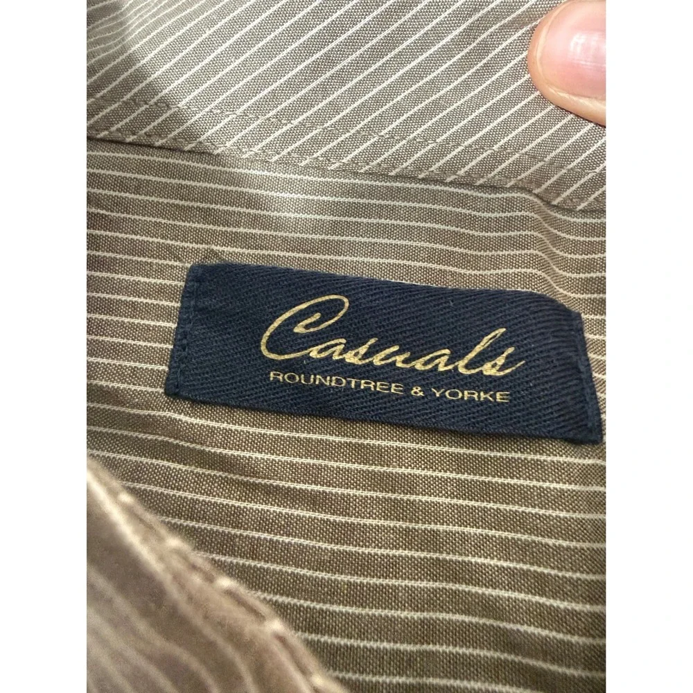 Roundtree &‎ Yorke Casuals Shirt Mens XL Brown Pinstripe Cotton Good Button Down